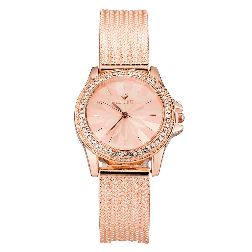 rose gold stainless steel bracelet watch with sparkling details