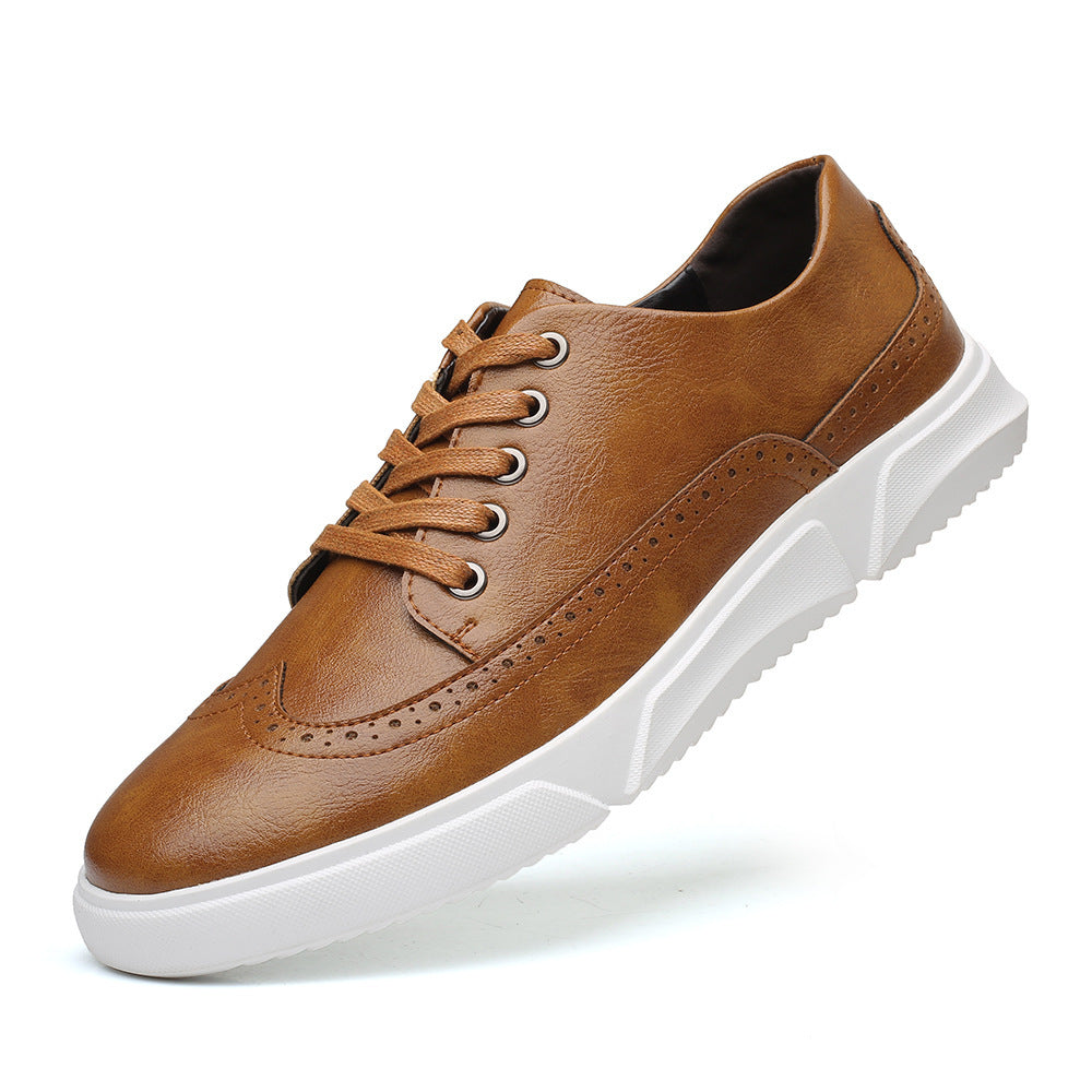 brown artificial leather fashion sneakers for men