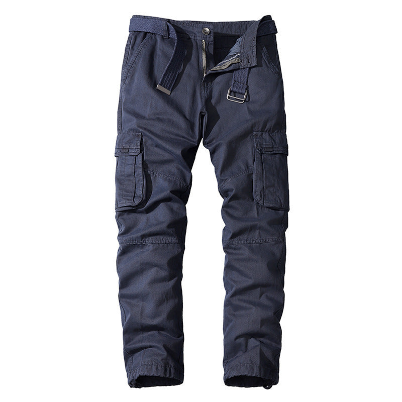 Navy blue men's cargo trousers with straight fit