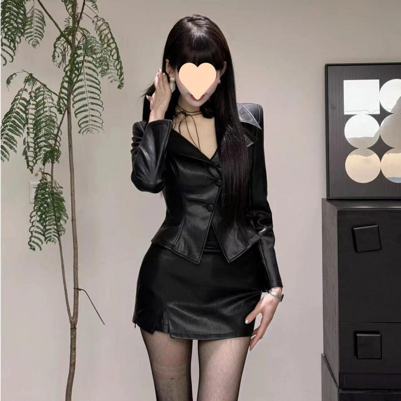 Women’s Tailored Faux Leather Blazer