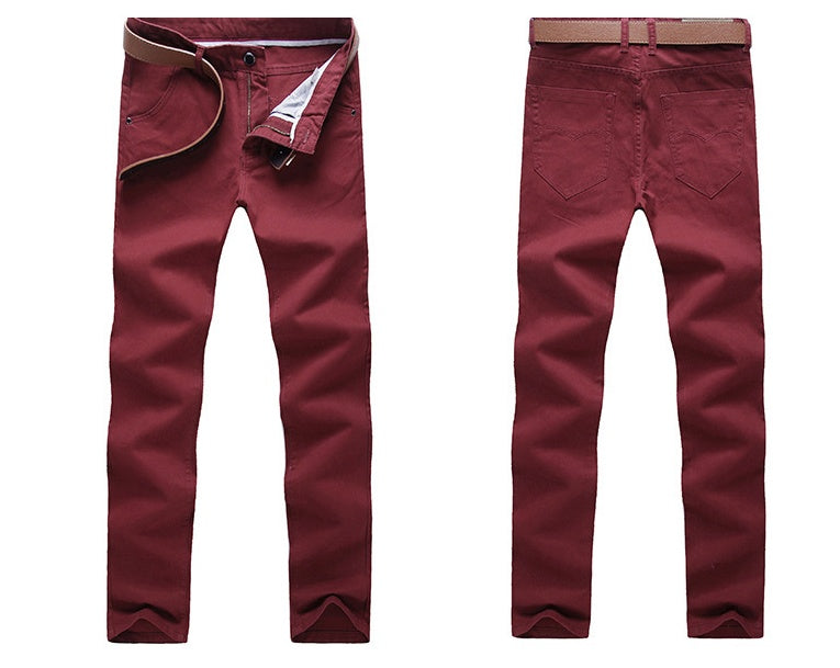 Wine red men's cotton pants with straight cut