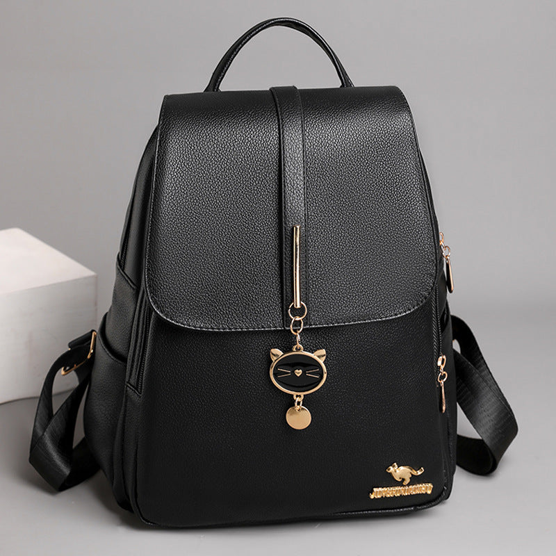 black faux leather backpack large Women's Large-Capacity Faux Leather Backpack