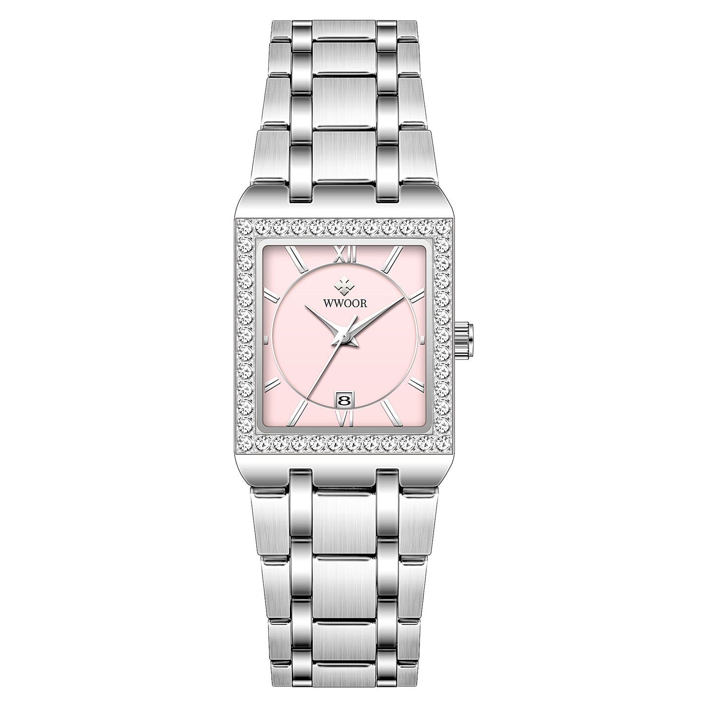 steel bracelet pink table Wwoor women's wrist watch with sparkling details
