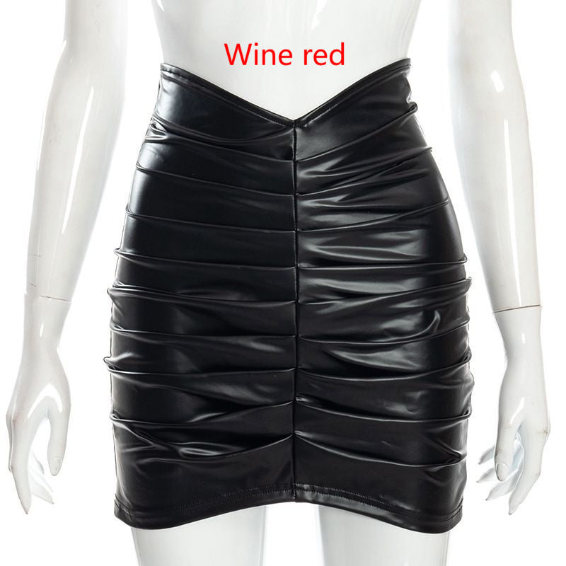 Faux Leather Ruched Mini Skirt