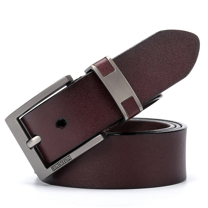 High-quality double-layer leather belt with classic pin buckle, available in  coffee color