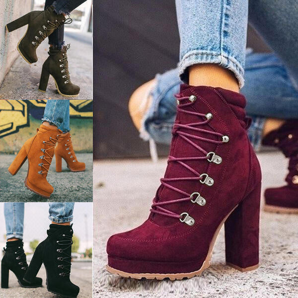 Lace-Up Chunky Heel Martin Boots