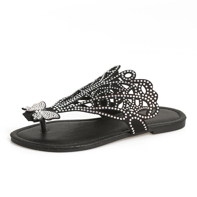 elegant black women's rhinestone sandals