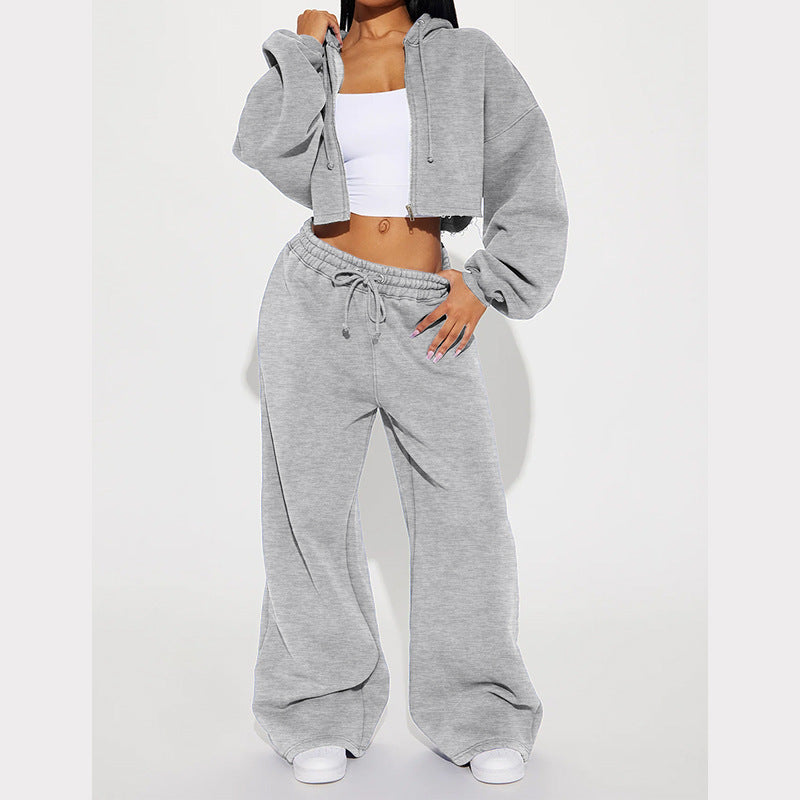 Zip-Up Hoodie & Wide-Leg Sweatpants Set