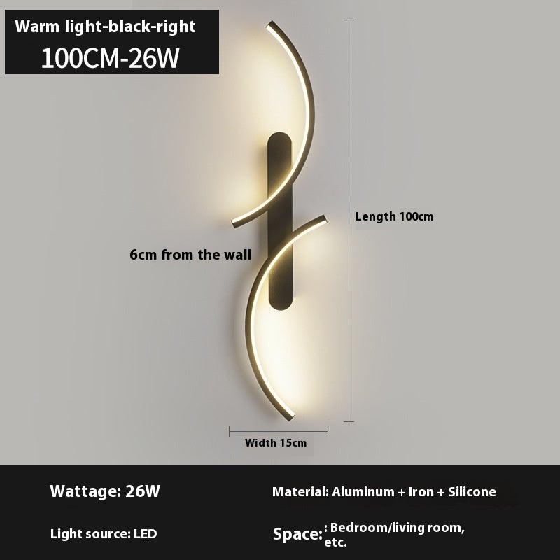 100 cm Modern LED wall light-black-right curved design