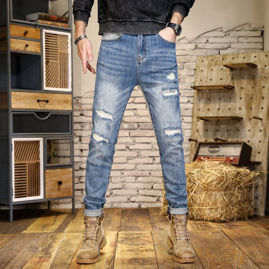 Men’s Distressed Mid-Waist Denim Jeans