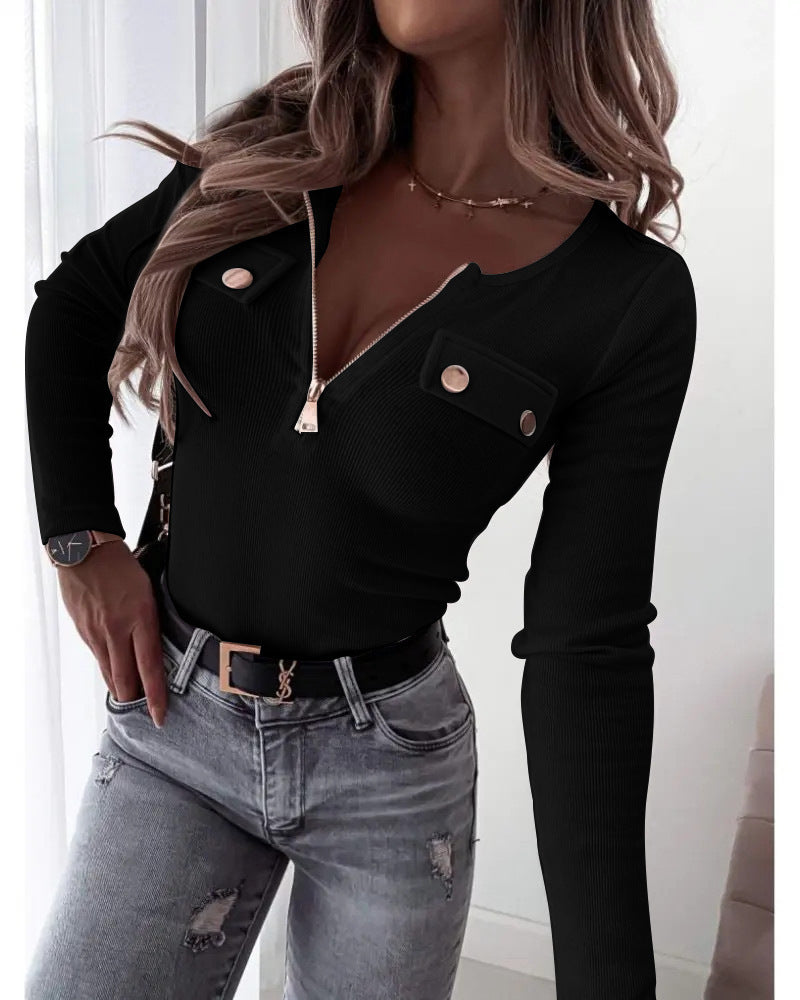 Women’s Zipper Front Ribbed Top