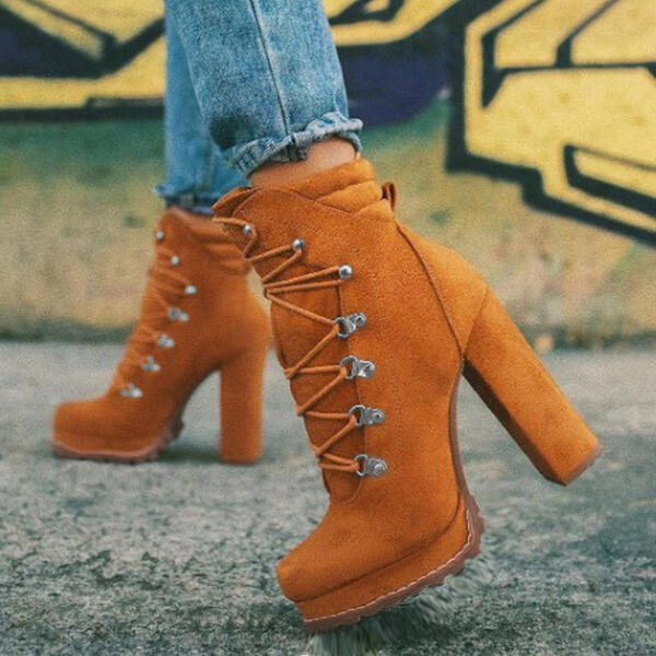 Lace-Up Chunky Heel Martin Boots