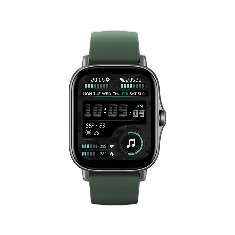 Green strap smartwatch Y13 with night display – dark mode interface