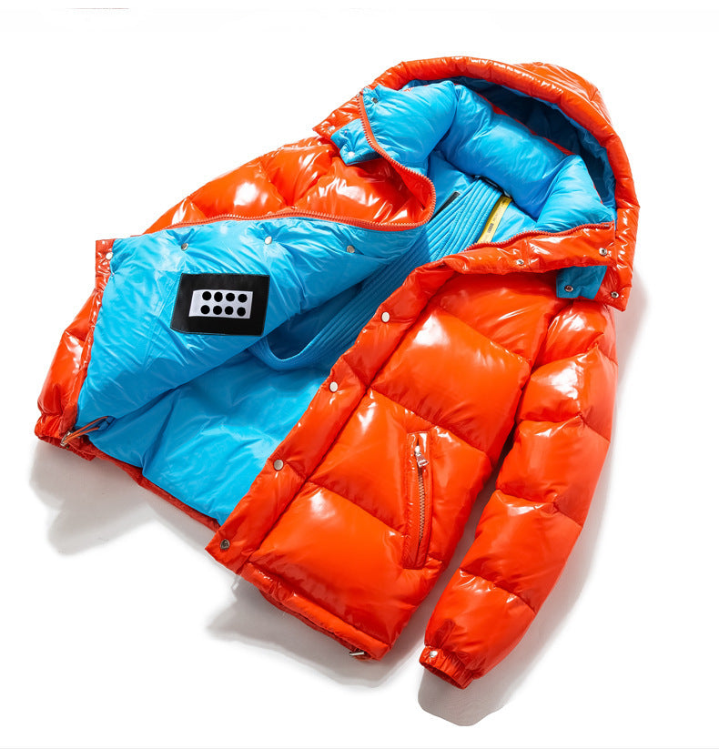 Glossy unisex winter jacket orange-blue lining – AylureEssentials
