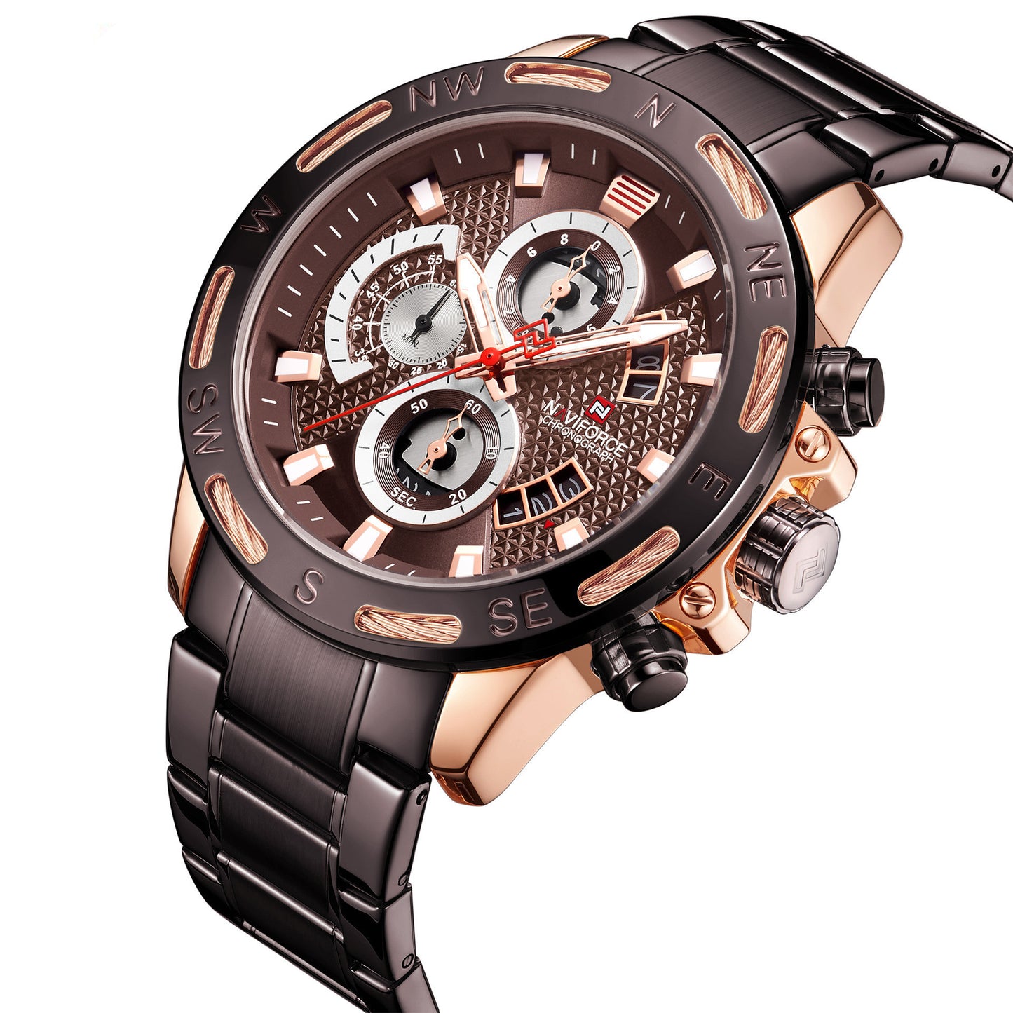 Dark brown NAVIFORCE NF9165 with rose gold accents – luxury look