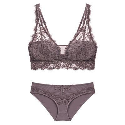 Dusty mauve lace bralette and bottom set with decorative trim