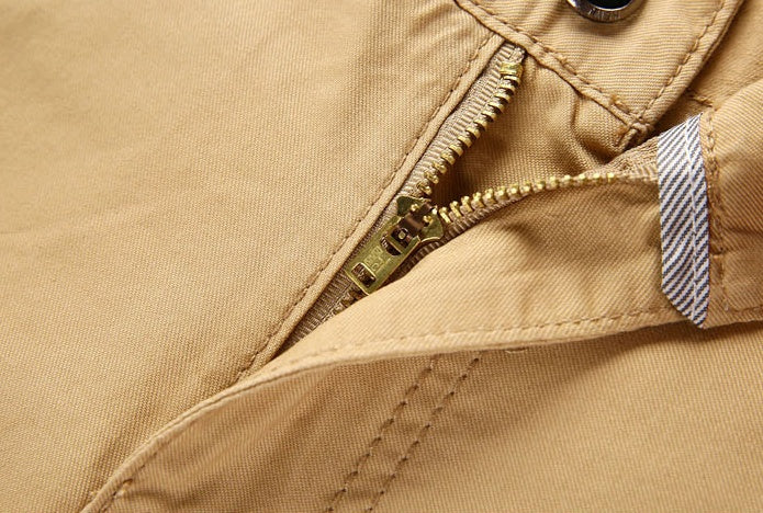 Beige casual trousers for men, mid-waist style