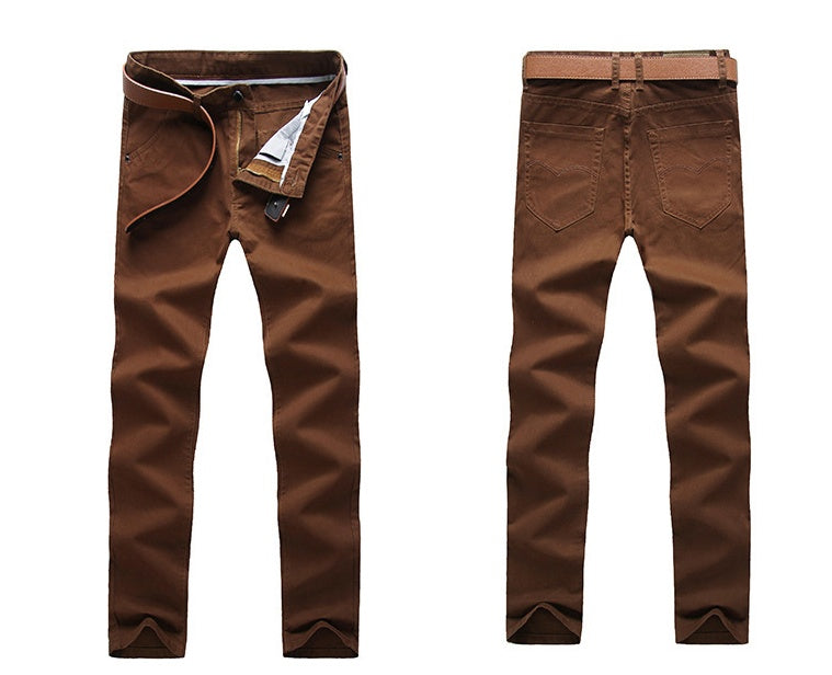 Coffee casual trousers for men, mid-waist style