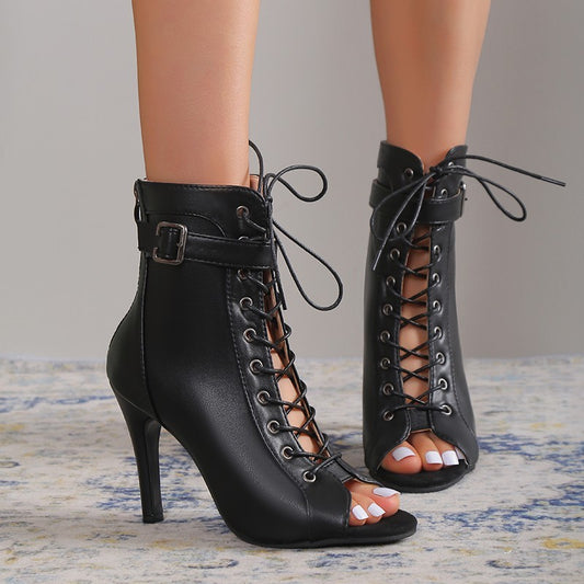 Lace-Up Peep Toe High Heels