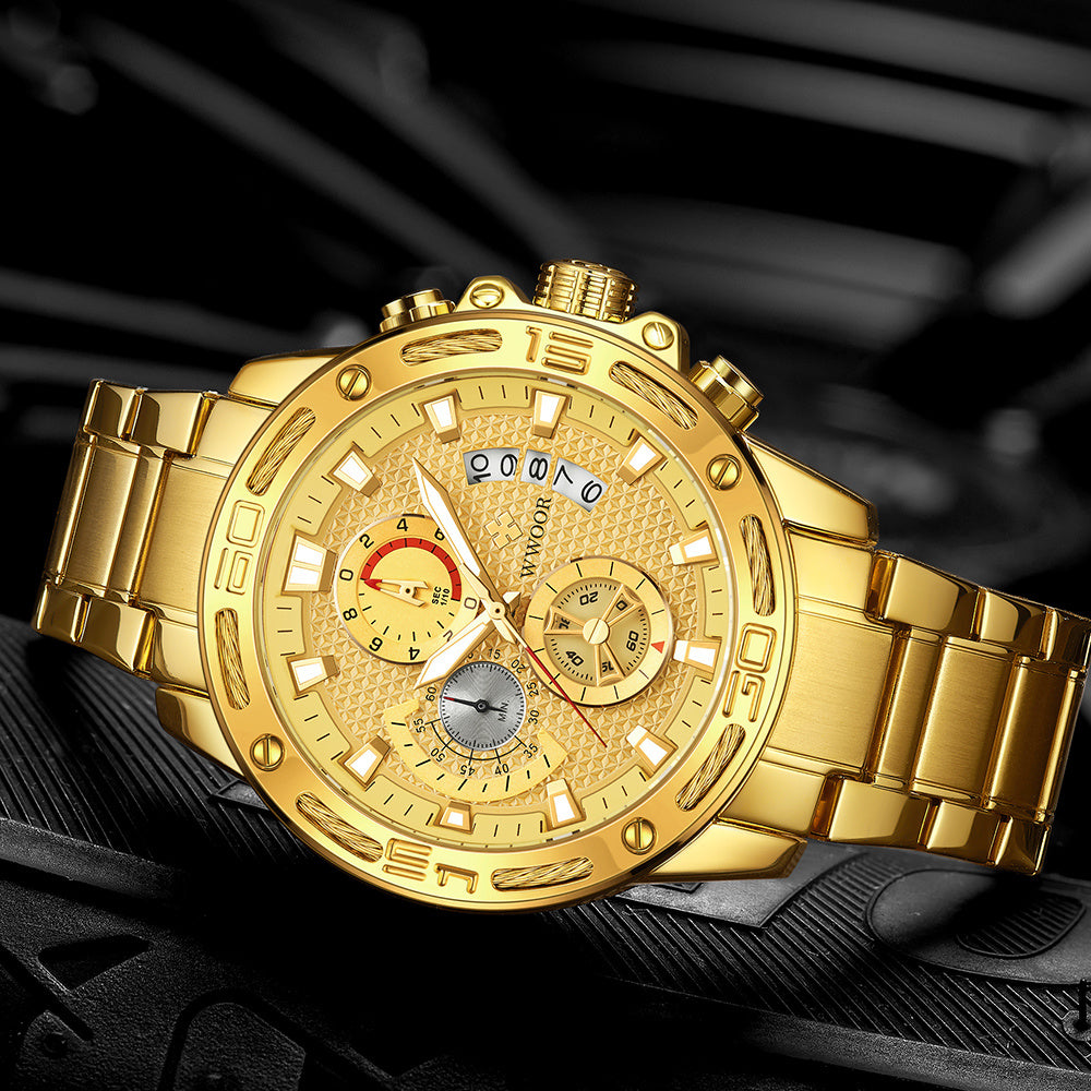 Men's gold colored multifunctional chronograph - for stylish man