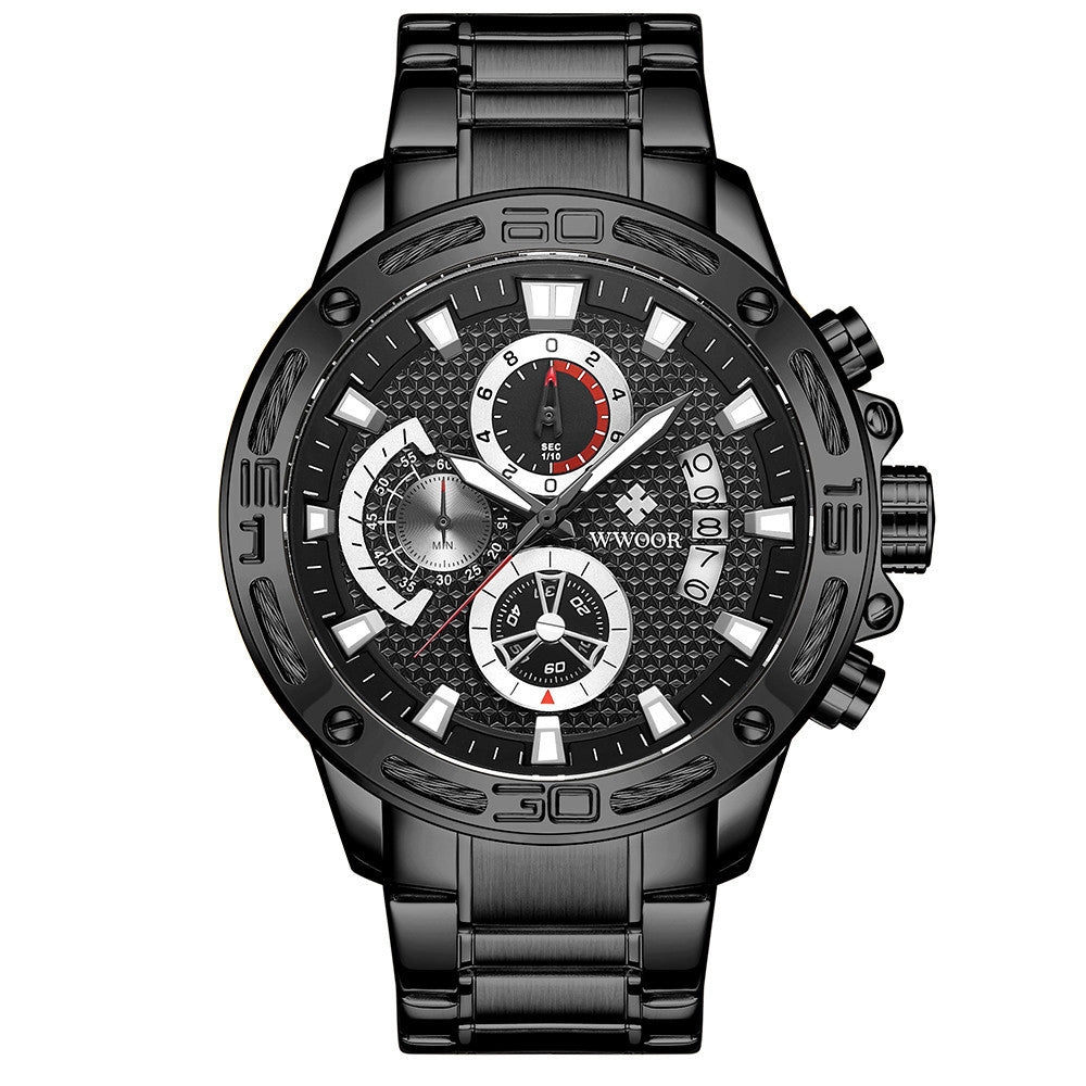 Men's black multifunctional chronograph with white details