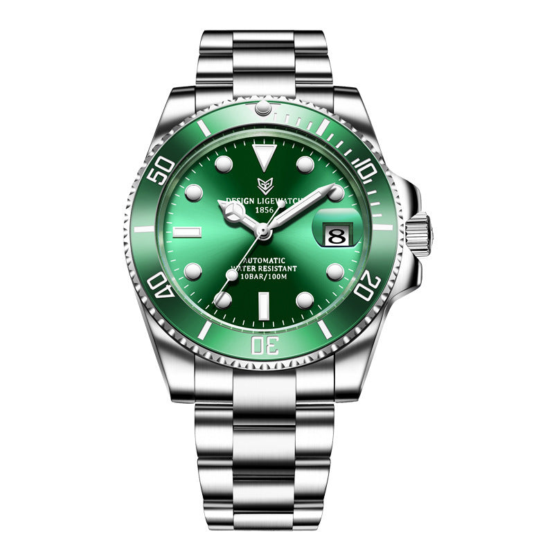 men's steely 100m waterproof automatic watch green table 