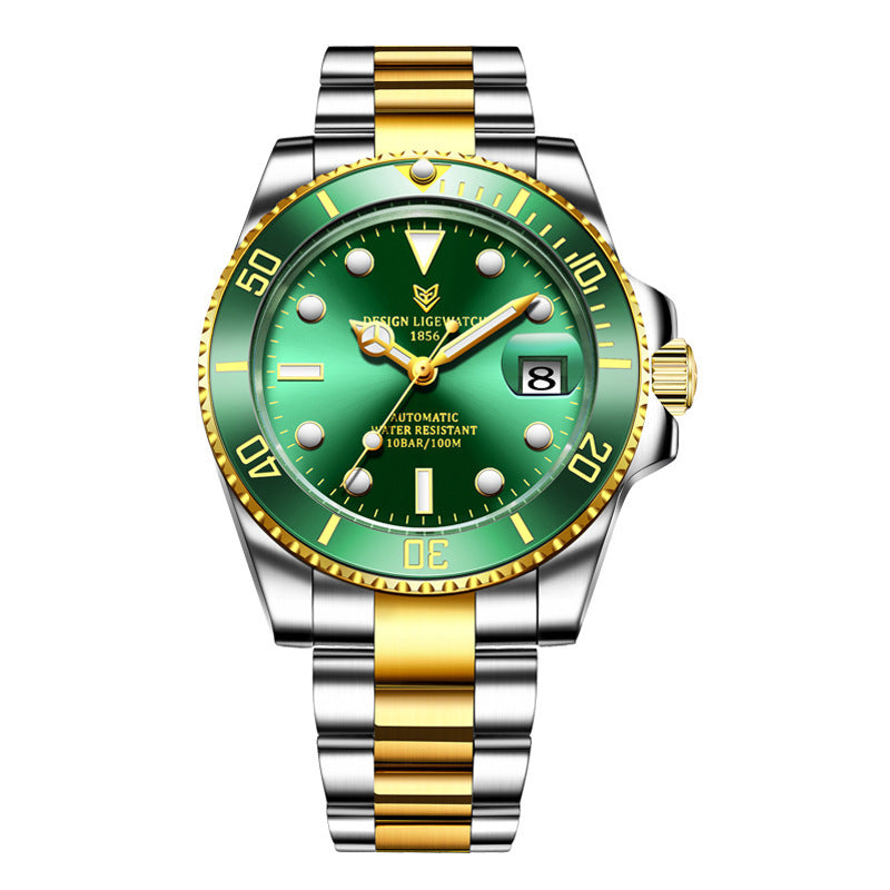men's bicolor steely 100m waterproof automatic watch green table 