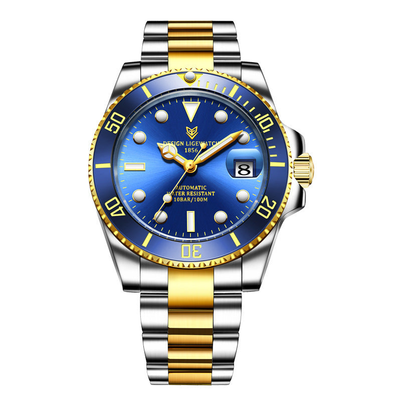 men's bicolor steely 100m waterproof automatic watch blue table 