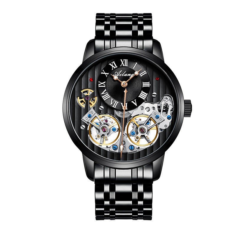 Black Ailang Skeleton Automatic with black bracelet – full frontal technical look

