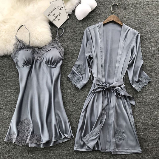 2-Piece Satin Lace Nightwear Set