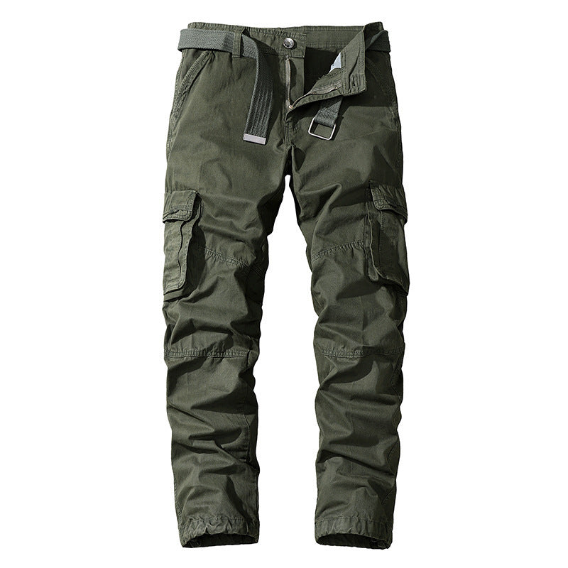 Army green men’s cotton trousers with side pockets