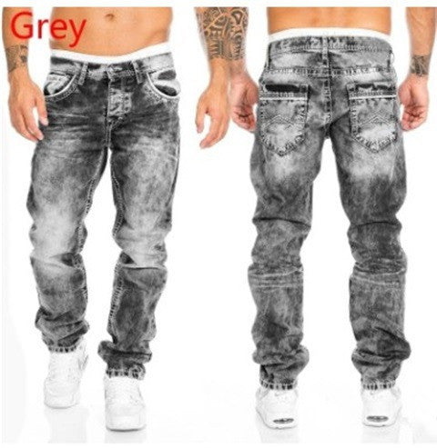 Grey straight hip hop jeans for men, streetwear style