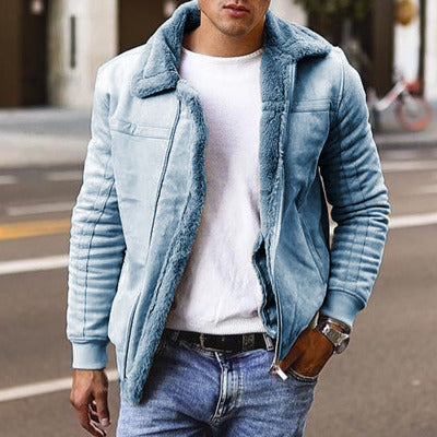 Blue shearling-style casual jacket, men’s winter coat
