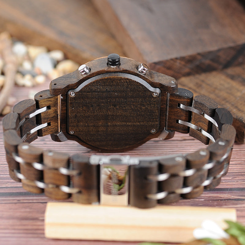 BOBO BIRD P18 wristwatch is handcrafted from zebrawood or ebony, is lightweight yet stylish and offers an ecological alternative to traditional watches - back