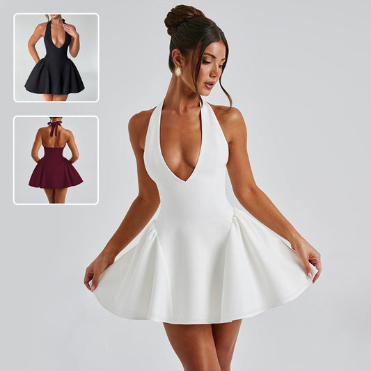 Elegant Halter V-Neck Backless Dress