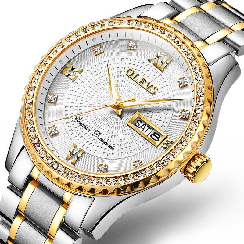 Olevs stylish Luxury Watch with Genuine Diamond Details steel strip white bicolor belt 