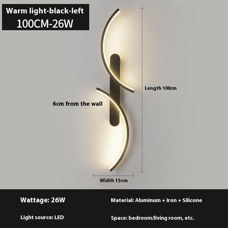 100 cm Modern LED wall light-black-left curved design