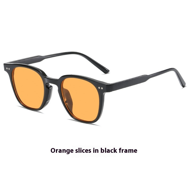 black frame tea color lenses sunglasses