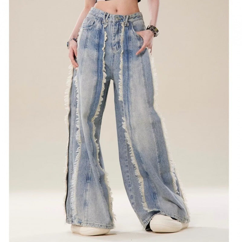 Bold Fringed Wide-Leg Jeans
