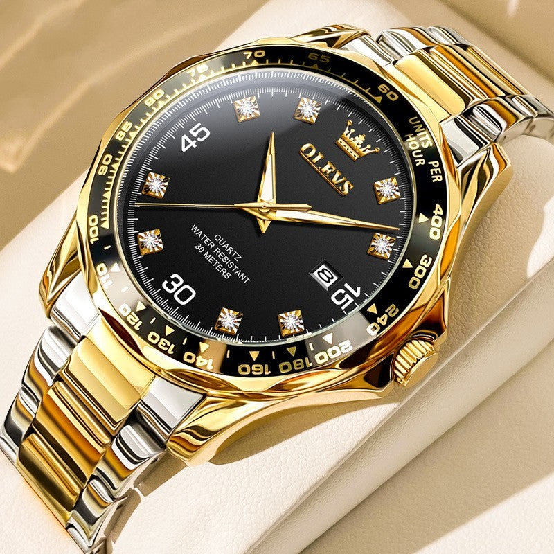 Black and gold OLEVS 9988 men's watch – stylish two-tone timepiece