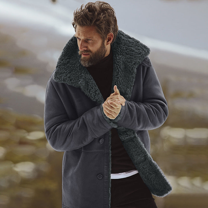 Men’s European Style Faux Shearling-Lined Coat
