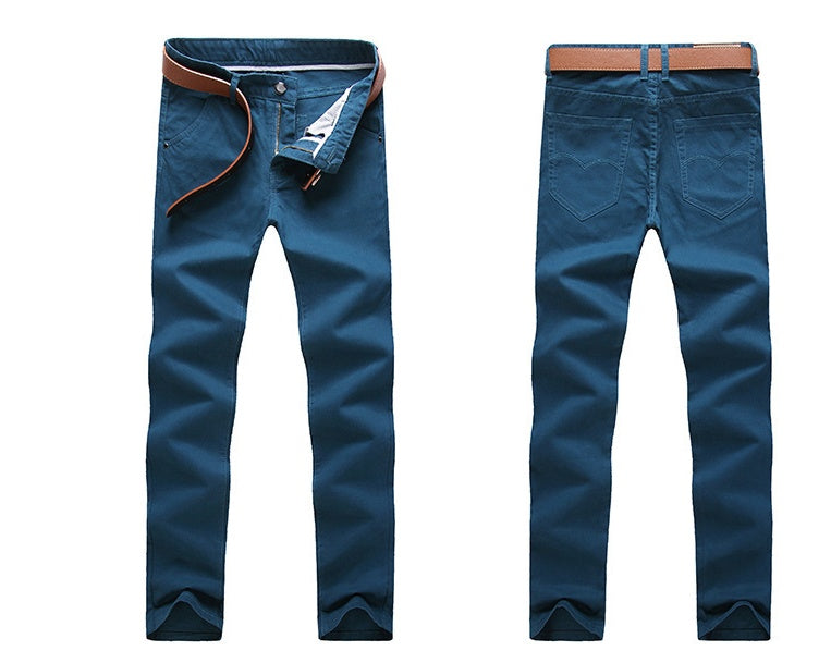 Lake blue casual cotton pants with zip closure