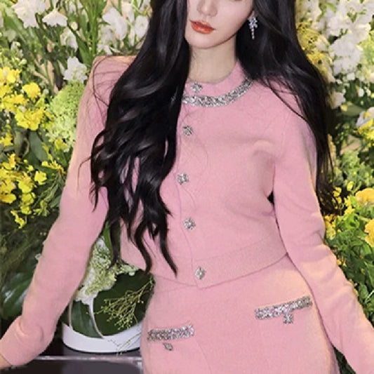 Two-Piece Knit Cardigan & Skirt Set