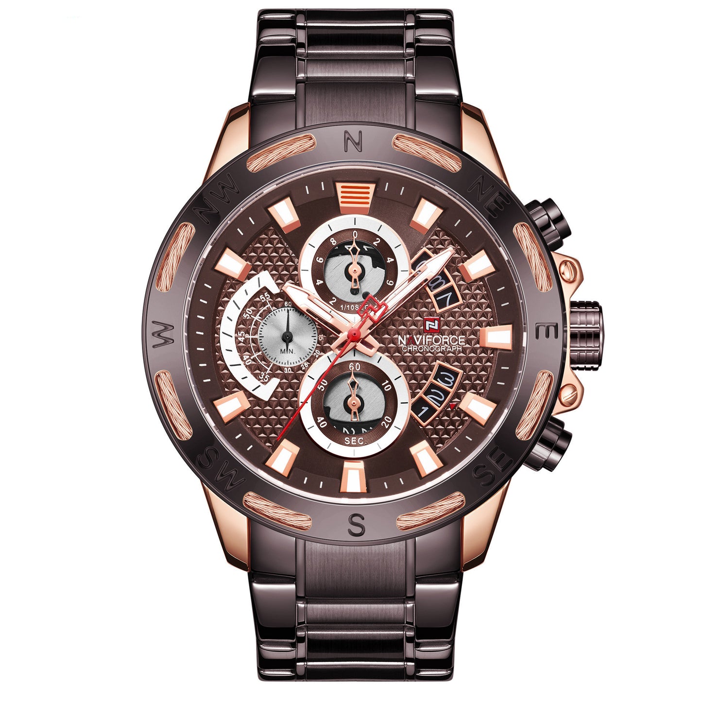 Dark brown NAVIFORCE NF9165 with rose gold accents – luxury look - front


