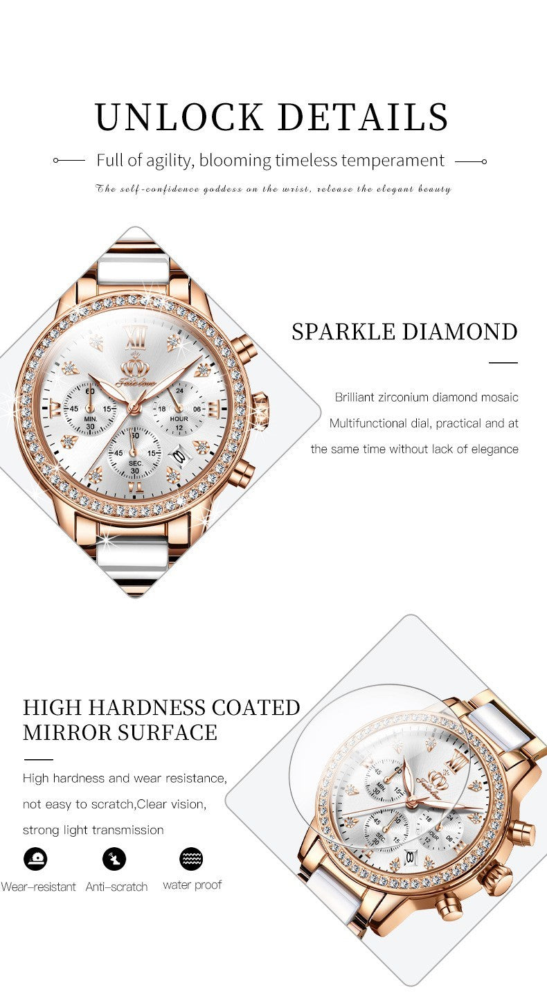 Elegant FL881 watchfeatures -  reflective finish and white face