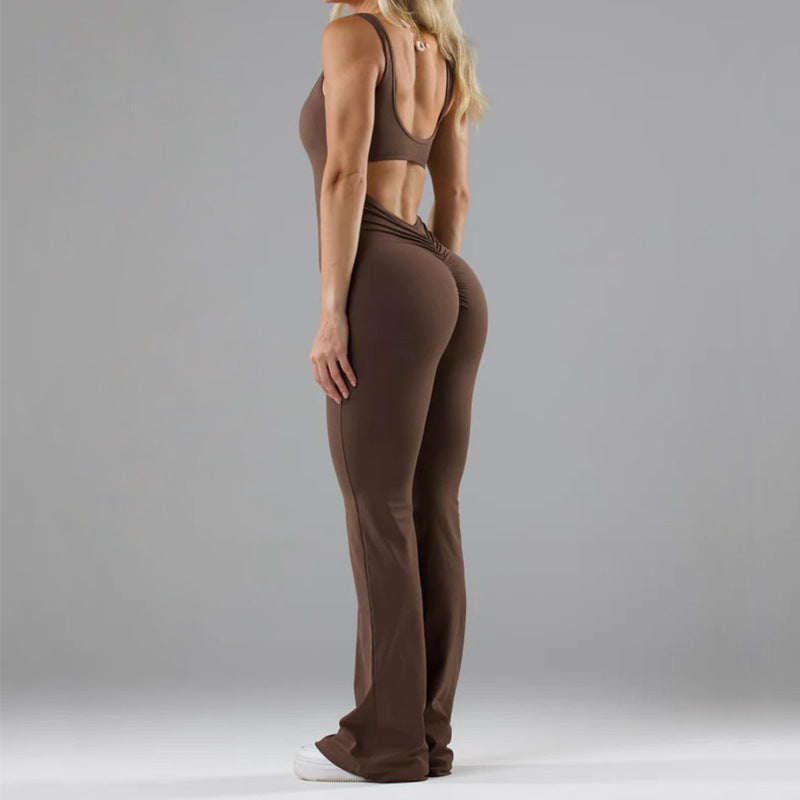 women's yoga outfit brown back
