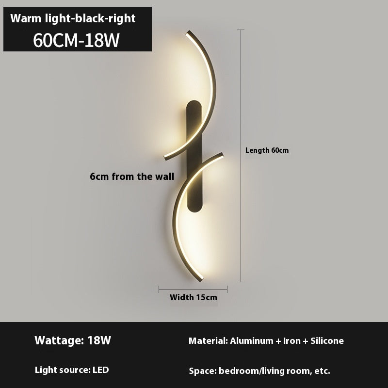 60 cm Modern LED wall light-black-right curved design
