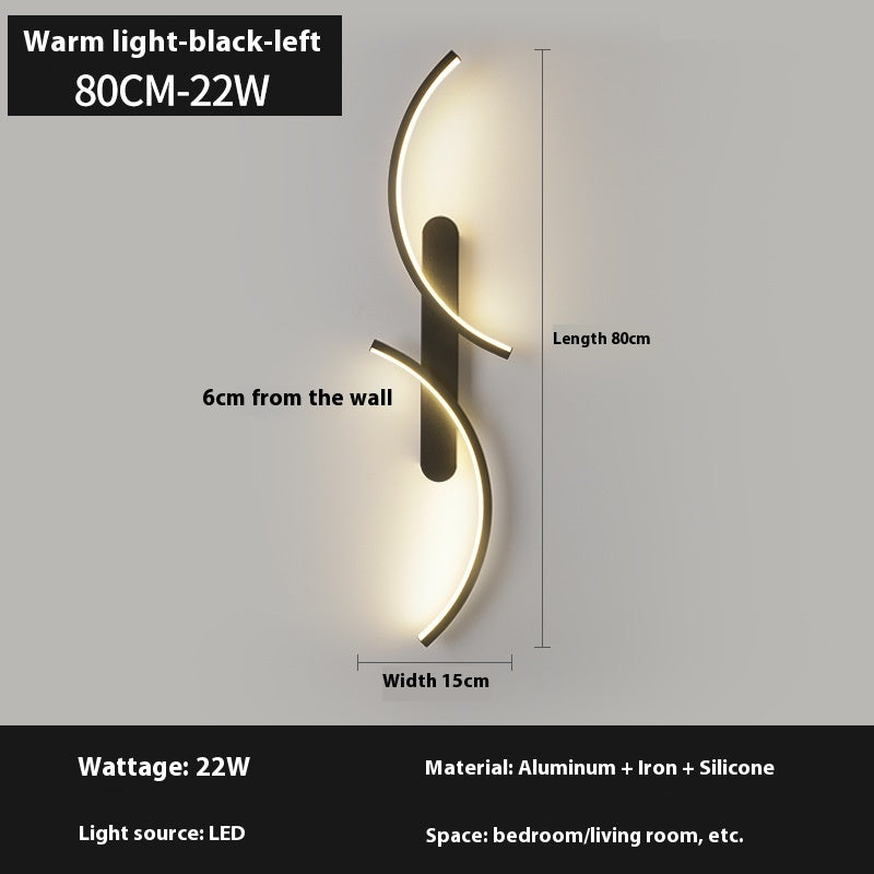 80 cm Modern LED wall light-black-left curved design