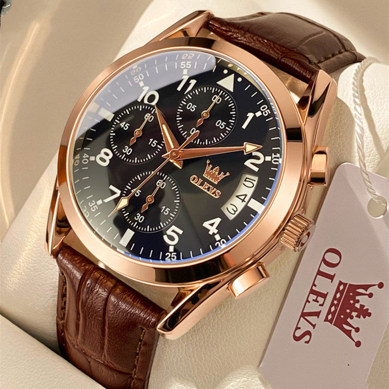 Men's Olevs rose gold chronograph  with brown leather strap