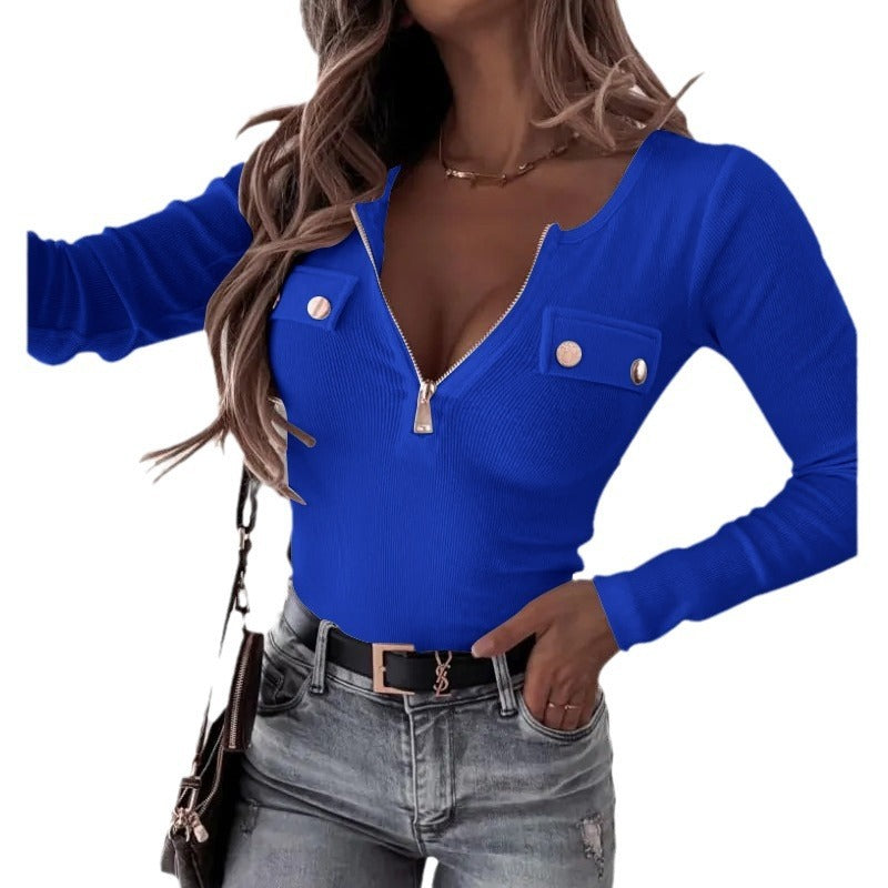 Women’s Zipper Front Ribbed Top